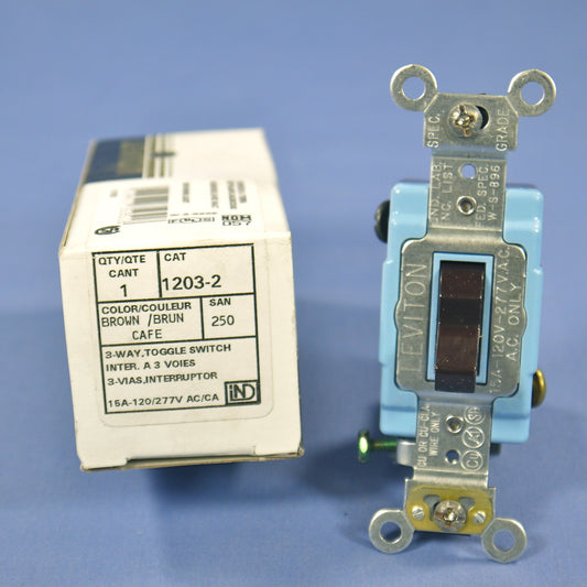 Leviton 1203-2 Brown Industrial Toggle Wall Light Switch 3-Way 15A Boxed