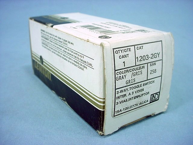 Leviton 1203-2GY Gray Industrial Grade Toggle Light Switch 3-Way 15A Boxed