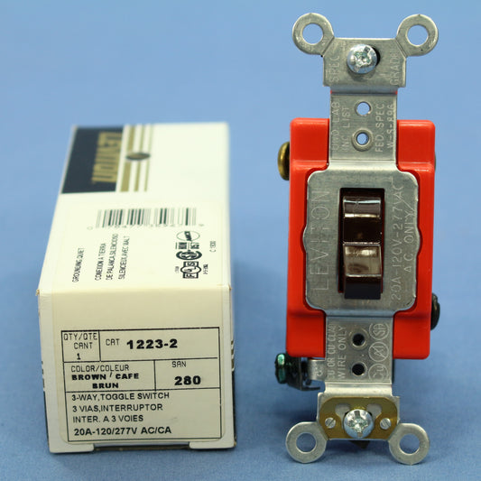 Leviton 1223-2 Brown Industrial Grade 3-Way Toggle Light Switch 20A Boxed