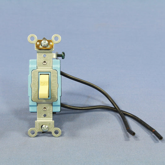 Leviton 1241-2I Ivory Industrial Pigtail Single Pole Toggle Light Switch 15A