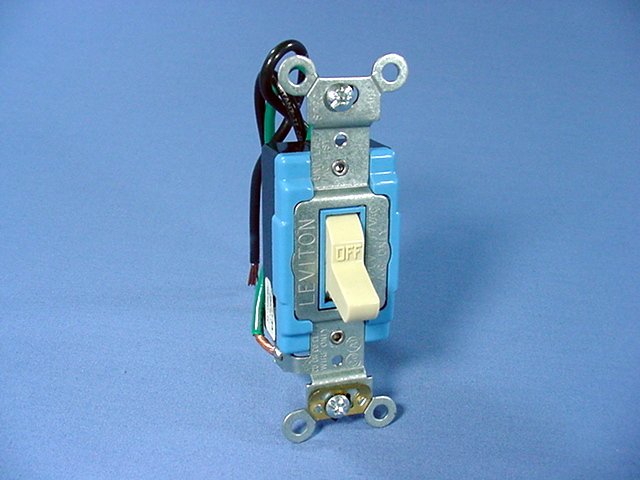 Leviton 1241-I Ivory Industrial Single Pole Pigtail Toggle Light Switch 15A Bulk