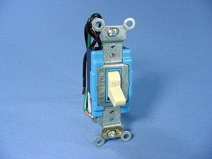 Leviton 1241-I Ivory Industrial Single Pole Pigtail Toggle Light Switch 15A Bulk