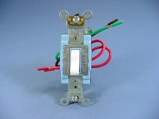 Leviton 1242-W White Industrial Grade Pigtail 3-Way Toggle Wall Light Switch 15A