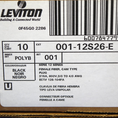Leviton 12S26-E Black ECT 12 Series Female Cam-Type Connector Plugs 315A 10-Pack