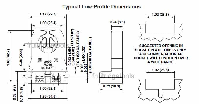 Leviton 13351 Fluorescent Lamp Holder T-8 T-12 Light Socket G13 Base 660W 600V