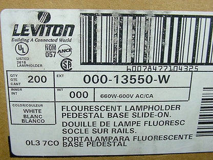 200 Leviton White HO T8 T12 Fluorescent Lampholder light Sockets Plunger 13550-W