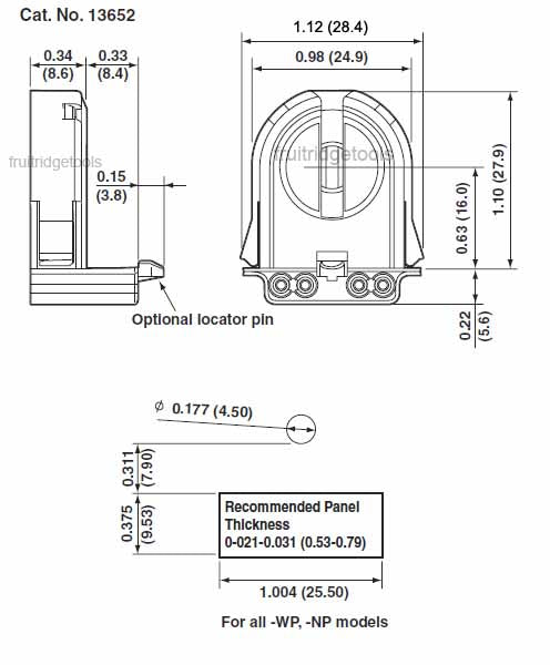 Leviton 13652-WP Fluorescent Lampholder T8 Low Profile w/ Panel Locator Post