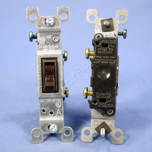 Leviton 1451-2 Brown Framed Single Pole Toggle Wall Light Switch Bulk 15A 2-pack
