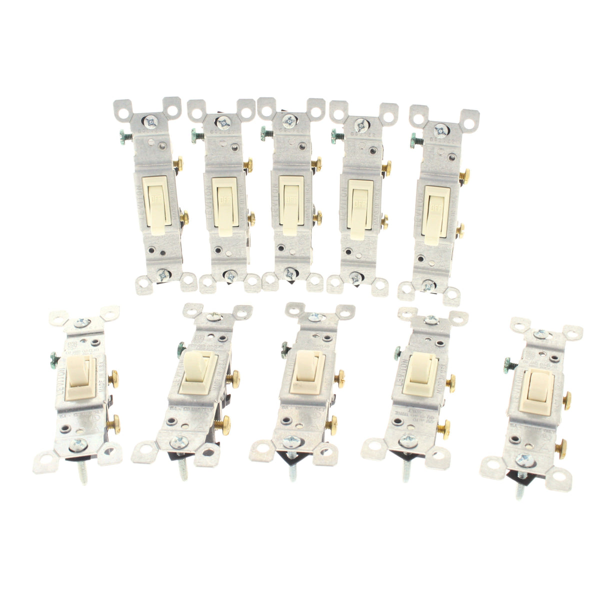 Leviton 1451-2AM Almond Residential Single Pole Toggle Light Switches 15A 10pcs