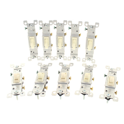 Leviton 1451-2AM Almond Residential Single Pole Toggle Light Switches 15A 10pcs