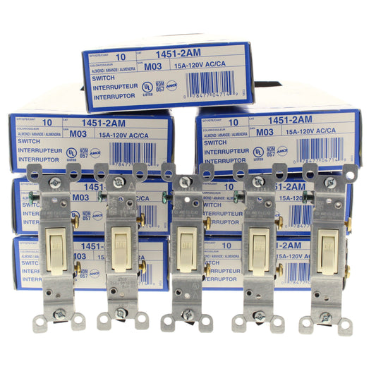 Leviton 1451-2A Almond Residential Single Pole Toggle Light Switches 15A 75-Pack
