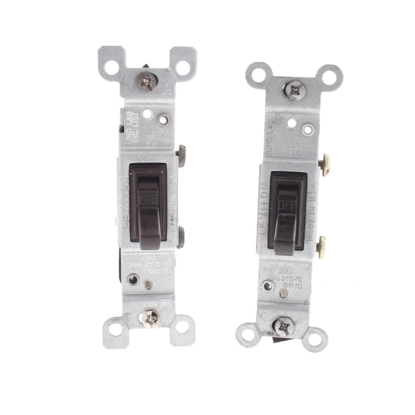 Leviton 1451 Brown Residential Single Pole Framed Toggle Light Switches 15A 2pcs