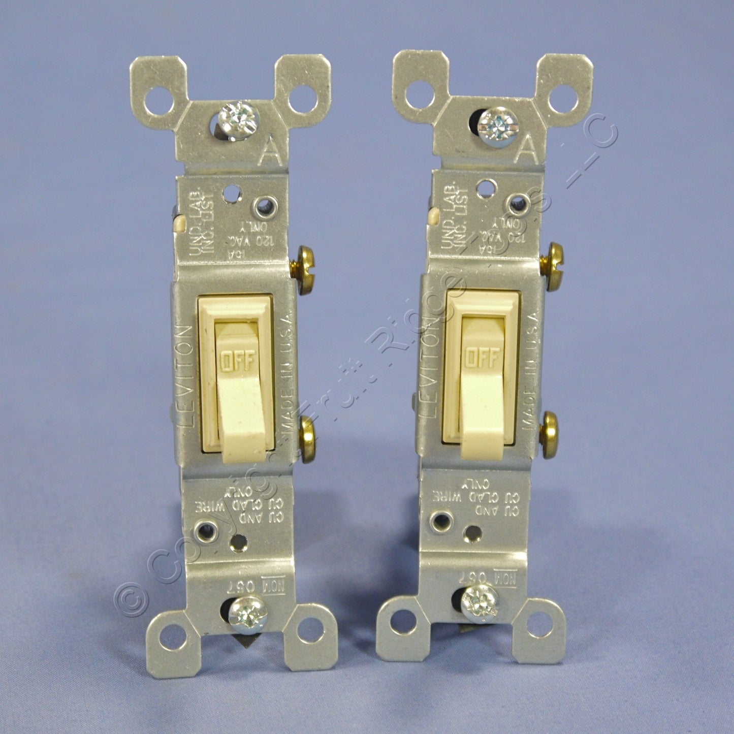 Leviton 1451-I Ivory Framed Toggle Light Switches Single Pole No-Ground 15A 2pcs
