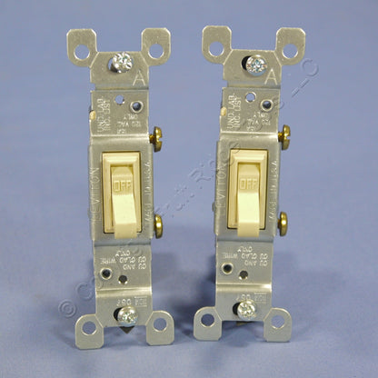 Leviton 1451-I Ivory Framed Toggle Light Switches Single Pole No-Ground 15A 2pcs
