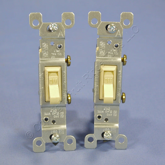 Leviton 1451-I Ivory Framed Toggle Light Switches Single Pole No-Ground 15A 2pcs