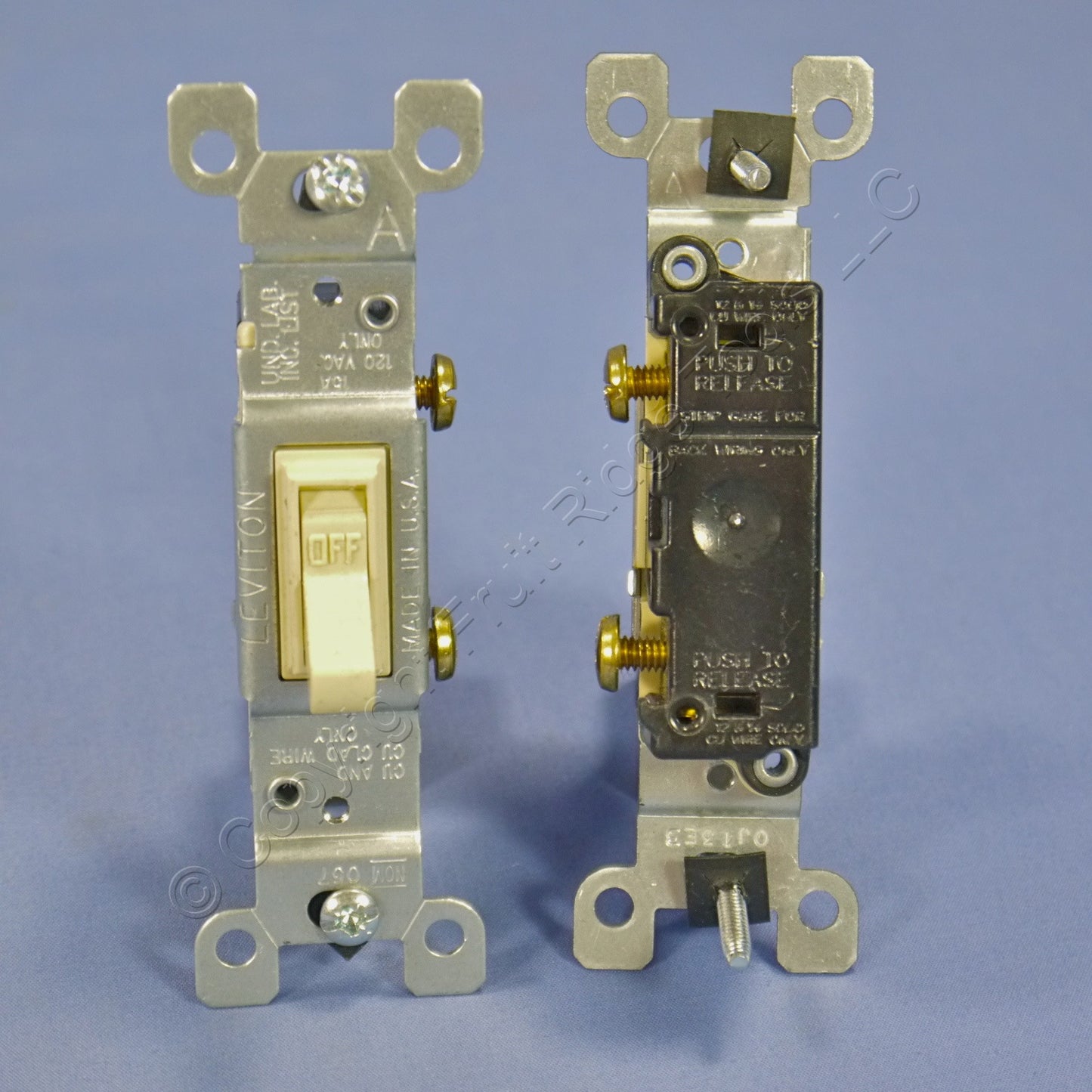 Leviton 1451-I Ivory Framed Toggle Light Switches Single Pole No-Ground 15A 2pcs