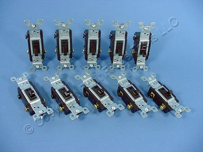Leviton 1453-2 Brown Residential Grade 3-Way Toggle Wall Light Switch 15A 10pcs