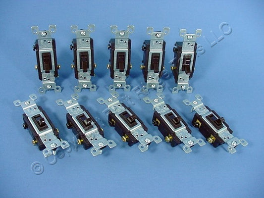 Leviton 1453-2 Brown Residential Grade 3-Way Toggle Wall Light Switch 15A 10pcs