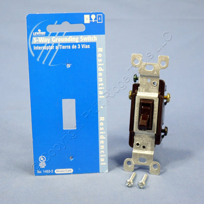 Leviton Brown 3-Way Toggle Wall Light Switch 15A 120V Residential 1453-2 Carded