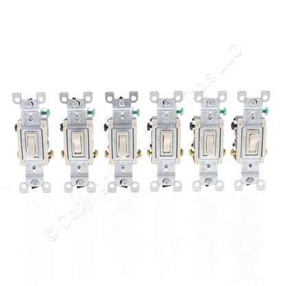 Leviton 1453-2TM Light Almond 3-Way Toggle Switches 15A 120V 6-Pack