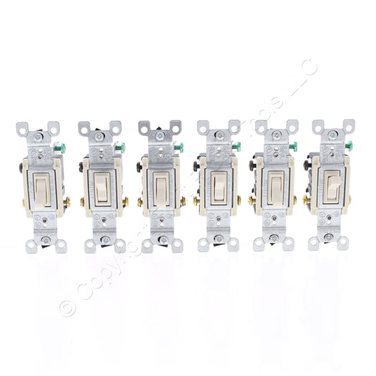 Leviton 1453-2TM Light Almond 3-Way Toggle Switches 15A 120V 6-Pack