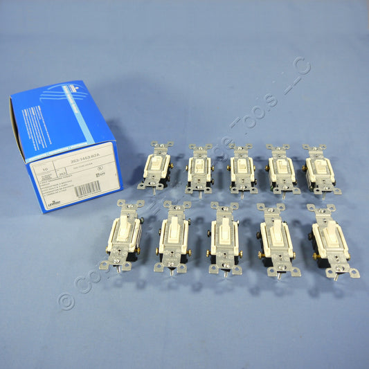 10 Leviton Almond 3-Way Toggle Wall Light Switches Quickwire 15A 120V 1453-R2A