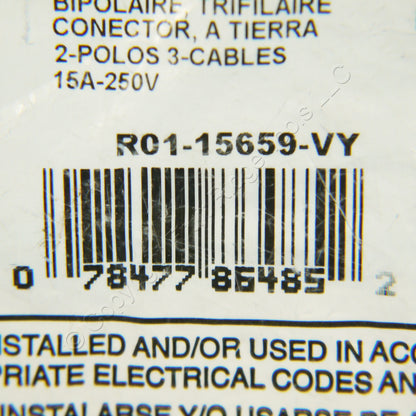 Leviton Yellow Python Industrial Cord Connector 6-15R 15A 250V 15659-VY Bagged