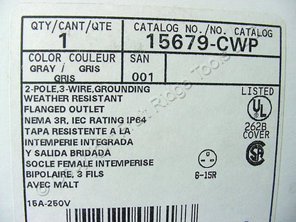 Leviton 15679-CWP Nema 6-15R Flanged Outlet Weather Resistant Cover 15A 250V