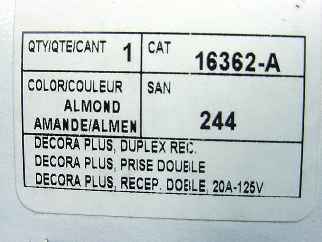 Leviton Almond Decora Industrial Outlet Duplex Receptacle 20A 16362-A Boxed