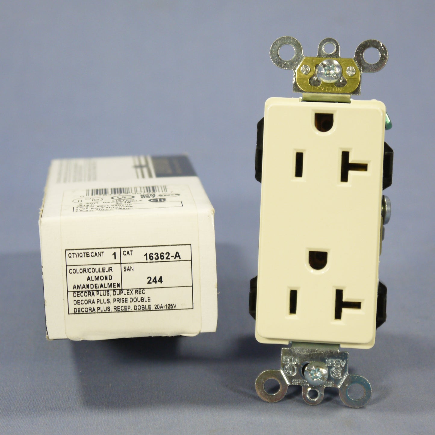 Leviton Almond Decora Industrial Outlet Duplex Receptacle 20A 16362-A Boxed