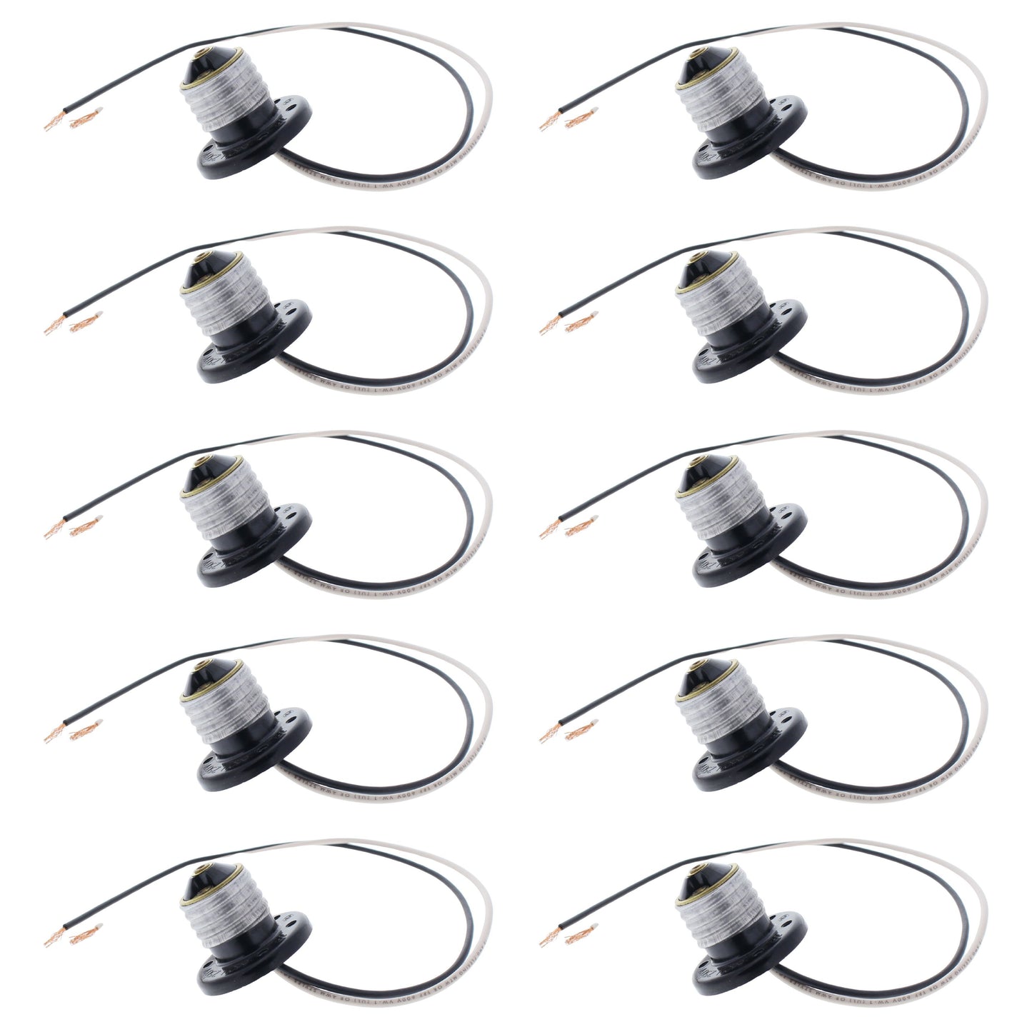 10 Leviton Phenolic Flanged Adapters Male E26 Medium Base 18ga Wire Leads 660W