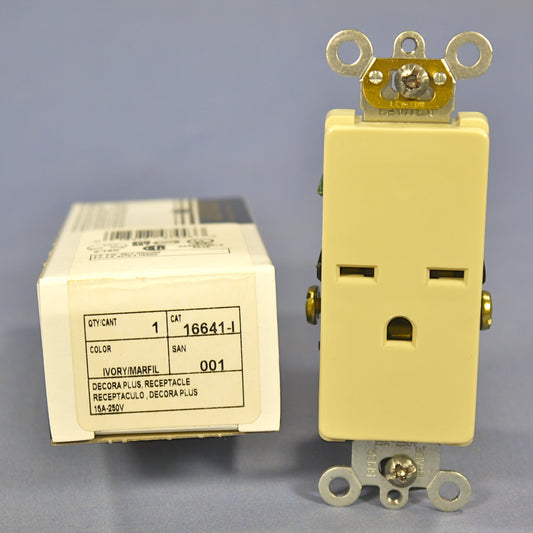 Leviton 16641-I Ivory 15A Single Decora Receptacle Outlet 250V Boxed Commercial