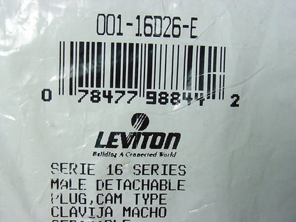 Leviton Black 16 Series Male Detachable Cam-Type Plug Crimped 300A 600V 16D26-E