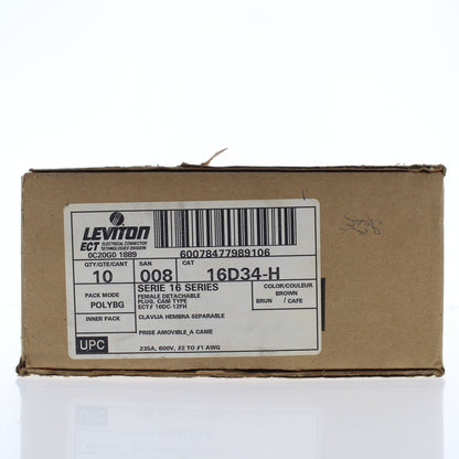 Leviton 16D34-H Brown 16 Series Detachable Female Cam Plugs 220A Crimped 10-pack