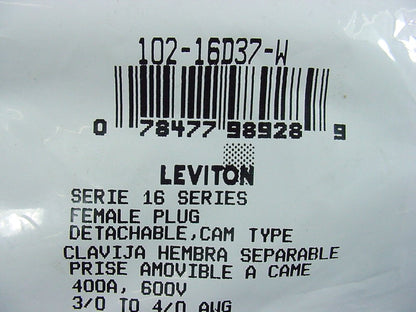Leviton White ECT 16 Series Female Detachable Cam Plug 400A 600V Crimped 16D37-W