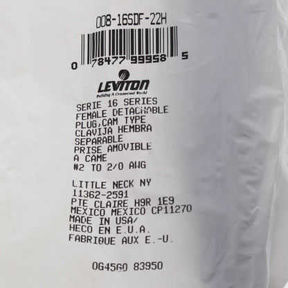 Leviton 16SDF-22H Brown Cam Plug Insulator Sleeve Female ECT 16 Series Bagged