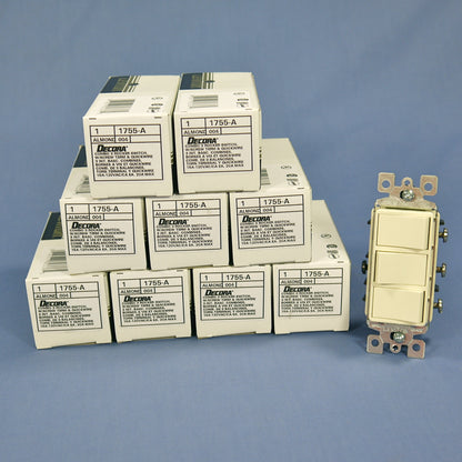 Leviton 1755-A Almond Decora Triple Rocker Wall Light Switches Triplex 15A 10pcs