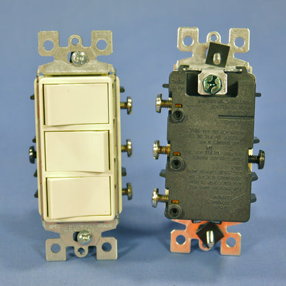Leviton 1755-A Almond Decora Triple Rocker Wall Light Switches Triplex 15A 10pcs