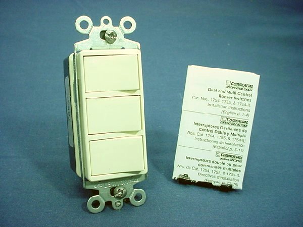 Leviton Almond Decora Single Pole Triple Rocker Wall Light Switch 15A 1755-A