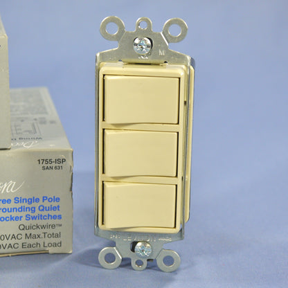 Leviton 1755-I Ivory Decora Triple Rocker Light Switches Plug-in Wiring 10-Pack