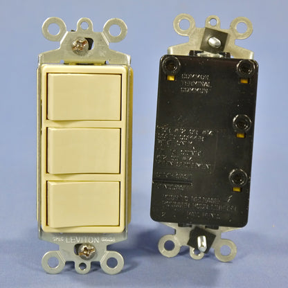 Leviton 1755-I Ivory Decora Triple Rocker Light Switches Plug-in Wiring 10-Pack