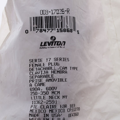 Leviton Red 17 Series Detachable Female Cam Plug Dual Screw 690A 600V 17D26-R