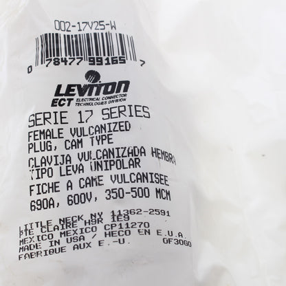 Leviton White 17 Series Female Vulcanized Cam-Type Plug 690A 600V 17V25-W