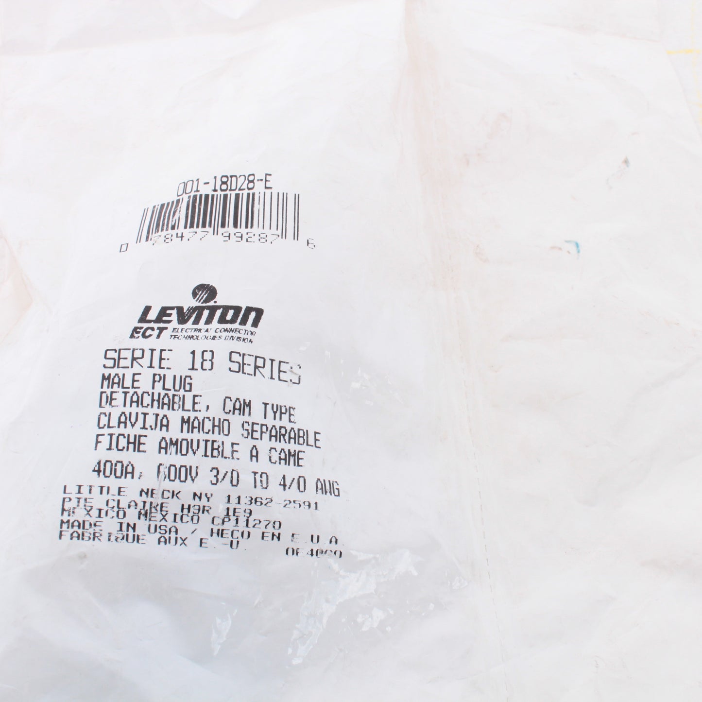 Leviton 18D28-E Black 18 Series Male Detachable Crimped Cam-Type Plug 400A 600V