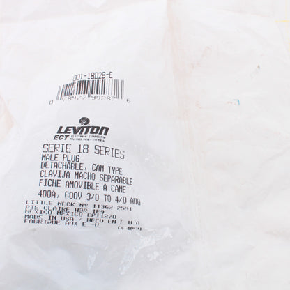 Leviton 18D28-E Black 18 Series Male Detachable Crimped Cam-Type Plug 400A 600V