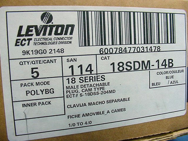 5 Blue Leviton 18 Series Female Cam-Type Connector Insulating Sleeves 18SDF-14B