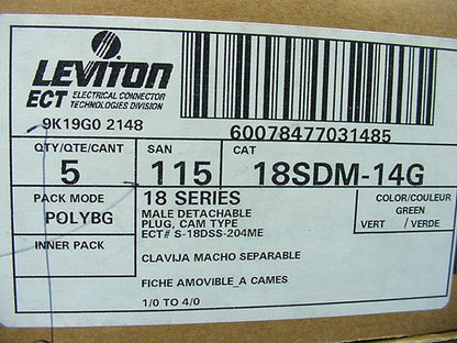 5 Leviton Green 18 Series Male Cam Plug Connector Insulating Sleeves 18SDM-14G