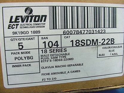 5 Leviton Blue 18 Series Male Cam Plug Connector Insulating Sleeves 18SDM-22B