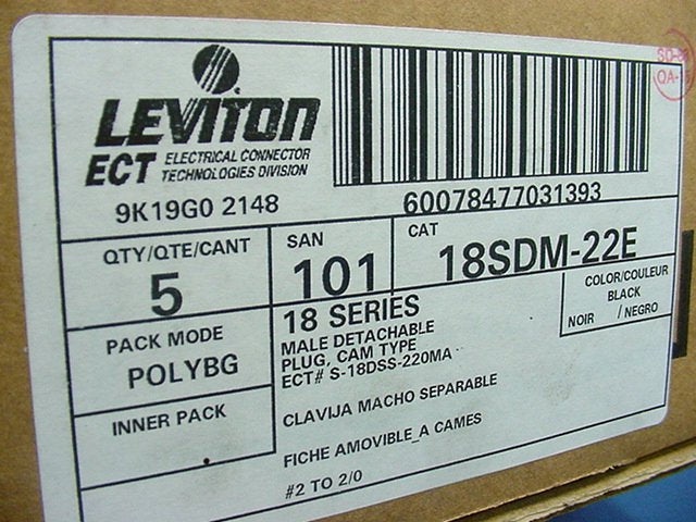5 Leviton Black 18 Series Male Cam Plug Connector Insulating Sleeves 18SDM-22E