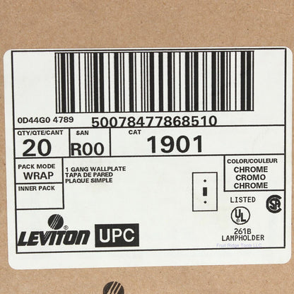 Leviton 1901 Chrome 1-Gang Toggle Chrome Plated Steel Wallplate Covers 20pcs
